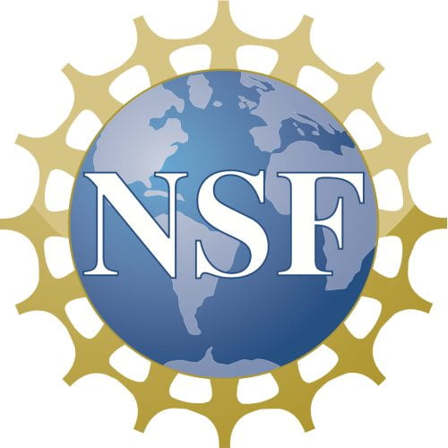 NSF logo, blue planet with gold fringe around it